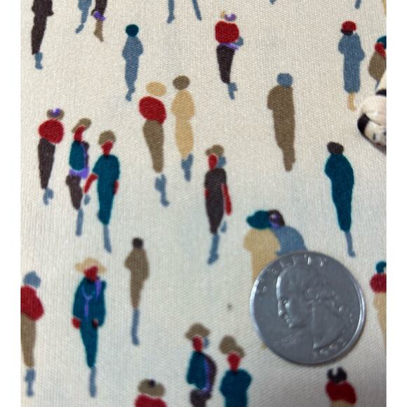 Vintage Mardi Modes NYC Tan Blouse People Strolling Ruffle Neck + Tie Sz 10 - Picture 4 of 7